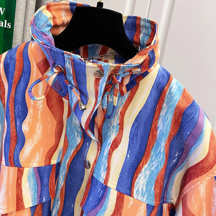 UNICORN Women's Colorful Print Drawstring Pocket Short Jacket Loose Versatile s m l xl
