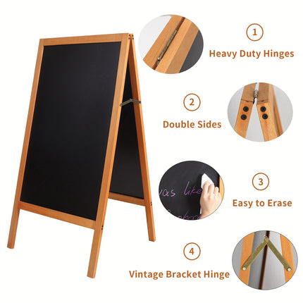 UNICORN Foldable Double Sided Magnet Chalkboard Solid Wood Frame Gray White Brown