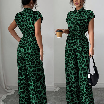 UNICORN Summer Print Stand Collar Vacation Style Elegant Casual Belted Jumpsuit s m l xl