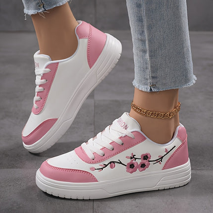 UNICORN Plum Blossom White Low-Top Casual Skate Shoes for Women