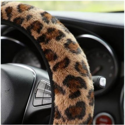 UNICORN Leopard Print Plush Car Steering Wheel Cover Brown