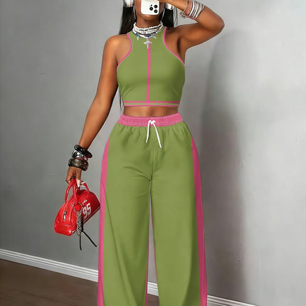 UNICORN Women's Avocado Green& Rose Red Color-Block Halter Topme Color s m l xl xxl