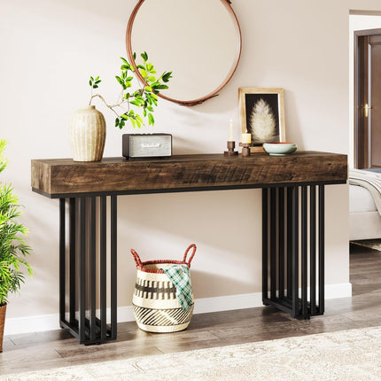 UNICORN 55-Inch Industrial Console Table with Sturdy Metal Frame Brown Black