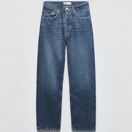 UNICORN Women's long glitter jeans slim fit with high waist blue black xxs xs s m l xl xxl xxxl