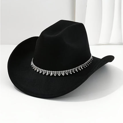 UNICORN Womens High-End Top Hat with a Fashionable Rhinestone Chain Belt
