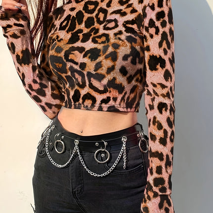 UNICORN Cross-Border Pink Leopard Print Long-Sleeve Women T-Shirt xs s m l xl xxl