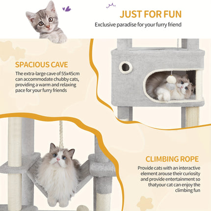 UNICORN 178cm Cat Tree for Indoor Cats, Multi-layer Scratching Post Light Grey/Dark Grey