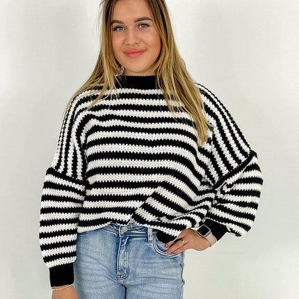 UNICORN Women's sweater striped black light blue m xl