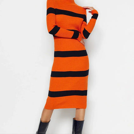 Dames jurk donkerblauw oranje bruin xs s m l xl
