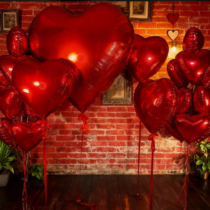 UNICORN 21pcs, 63-Inch Red Foil Balloons with 18-Inch Heart-Shaped Foil Balloons