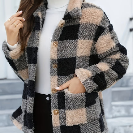 UNICORN Women'S Cozy Fleece Jacket Soft Plaid Coat with Button Front Closure s m l xl xxl