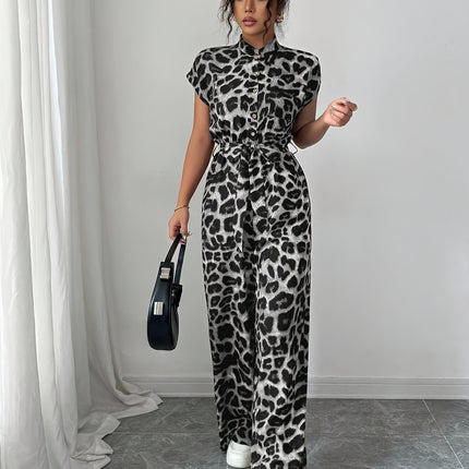 UNICORN Summer Print Stand Collar Vacation Style Elegant Casual Belted Jumpsuit s m l xl