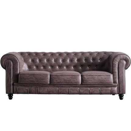 UNICORN Three-seater Chesterfield sofa, chocolate brown and white, length 205cm, width 82cm, height 72cm