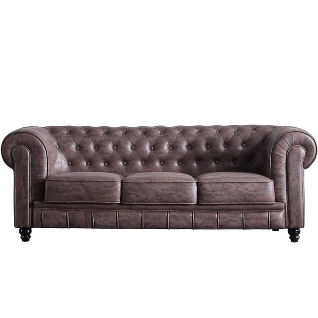 UNICORN Three-seater Chesterfield sofa, chocolate brown and white, length 205cm, width 82cm, height 72cm