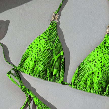 UNICORN Snakeskin Print Swimsuit Tie Bikini 2pcs Set xs s m l xl