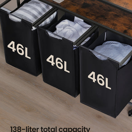UNICORN Laundry Basket 3 Compartments, 3 X 46L Black