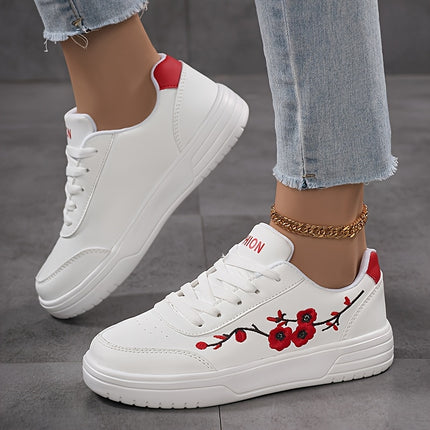 UNICORN Plum Blossom White Low-Top Casual Skate Shoes for Women