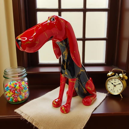 UNICORN Handmade Abstract Resin Dachshund Dog Statue Vibrant Red for Pet Lovers