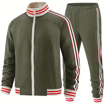 UNICORN Autumn Webbing Stripe Set, Stand Collar Zippered Sweatshirt s m l xl xxl xxxl