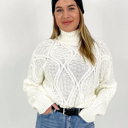 UNICORN Women's sweater cable knit beige black m xl
