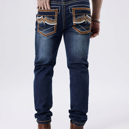 UNICORN Men'S Thick Line Embroidered Stretchy Washed Denim Pants s m l xl xxl