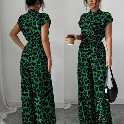 UNICORN Summer Print Stand Collar Vacation Style Elegant Casual Belted Jumpsuit s m l xl