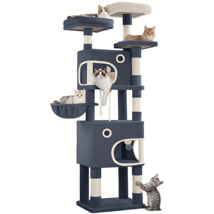UNICORN Cat Tree, 180cm Cat Tree with 8 Scratching Posts, Beige/light Gray/dark Gray