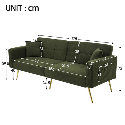 UNICORN Modern minimalist sofa bed size: 175*64*72 cm angle adjustable gold bed legs sofa with cushions side storage pockets