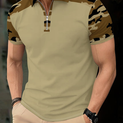 UNICORN Summer Stylish Zip-Up Polo Shirt with Trendy Camouflage Patchwork s m l xl xxl