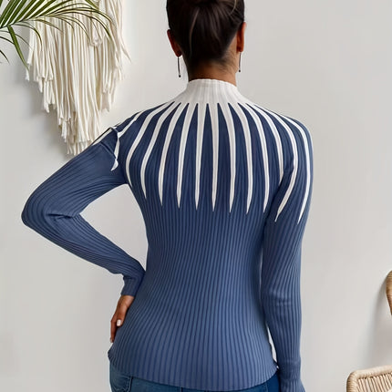 UNICORN Women's Color Block Ribbed Elegant Long Sleeve Pullover s m l xl xxl