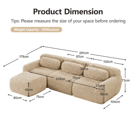 UNICORN L-Shaped Modular Sofa Suitable for Living Room, Bedroom, Office Khaki