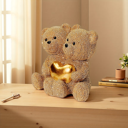 UNICORN Golden Dotted Heart Shaped Couple Bear Statue golden