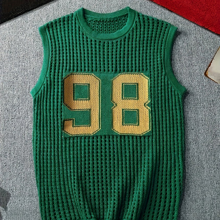 UNICORN Men'S Summer Hollowed-Out Knitted Vest with a Number Pattern s m l xl xxl
