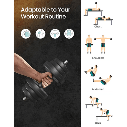 UNICORN 2-in-1 Dumbbells Set, 2 x 10 kg Adjustable Dumbbells with Extra Barbell Bar black