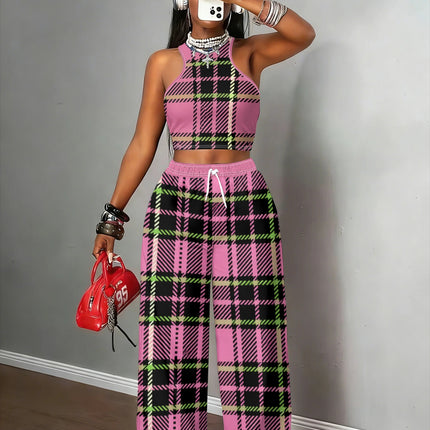 UNICORN Ladies Sweet And Cool Pink And Black Checkered Halter Top s m l xl xxl
