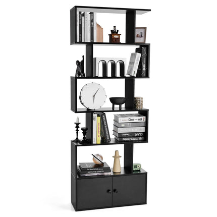 UNICORN Bookcase with Doors, 5-Tier Standing Shelf183 x 70 x 23 cm Black