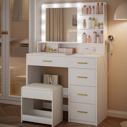 UNICORN Dressing Table with 10 LED Light Balls, 3 Colors Hairdryer Holder White and Black