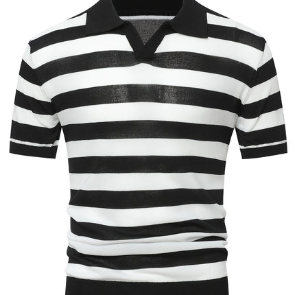 UNICORN Striped Polo Neck Knit Square Shoulder Short Sleeve T-Shirt Men'S s m l xl xxl