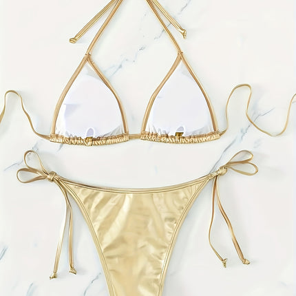 UNICORN Solid Color Swimsuit with Golden Foil High-Gloss Bikini Set xs s m l xl xxl