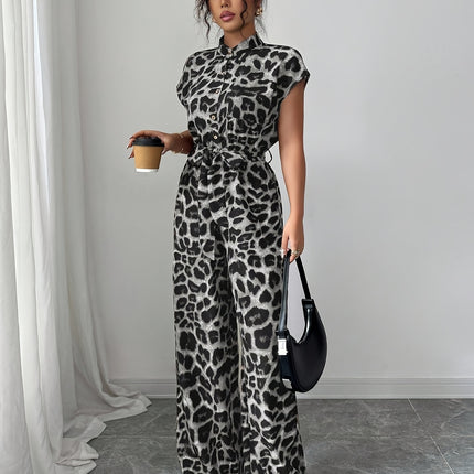 UNICORN Summer Print Stand Collar Vacation Style Elegant Casual Belted Jumpsuit s m l xl
