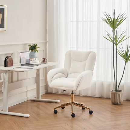 UNICORN Teddy Fabric Height Adjustable Swivel Chair for Home Office Indoors White