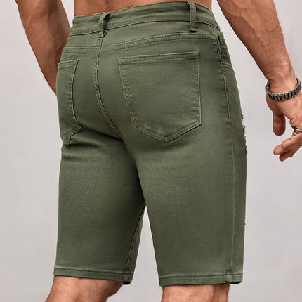 UNICORN Men'S Summer Olive Green Ripped Denim Shorts Stretchy Fabric s m l xl xxl