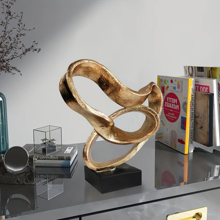 UNICORN Twisted Love Resin Sculpture Eternal Heart Knot Brown Golden