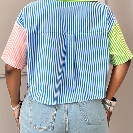 UNICORN Women's Elegant Multi-Color Striped Cropped Shirt with Pockets s m l xl xxl