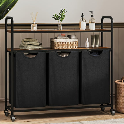 UNICORN Laundry Basket 3 Compartments, 3 X 46L Black