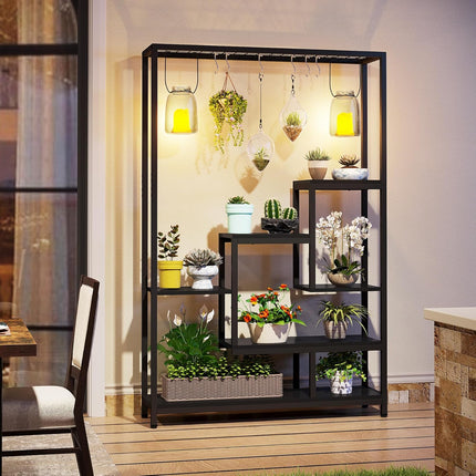 UNICORN Flower Stands, 5-Tier Plant Rack with 10 S-Hooks, 180Cm High Black