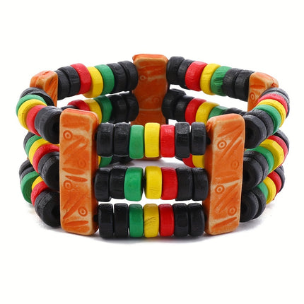 UNICORN Thunder Street Dance Wooden Bracelet - Red, Yellow & Green Punk Style