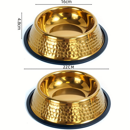 UNICORN Textured Gold-Plated Stainless Steel Dog Bowl, Non-Slip, 22 CM