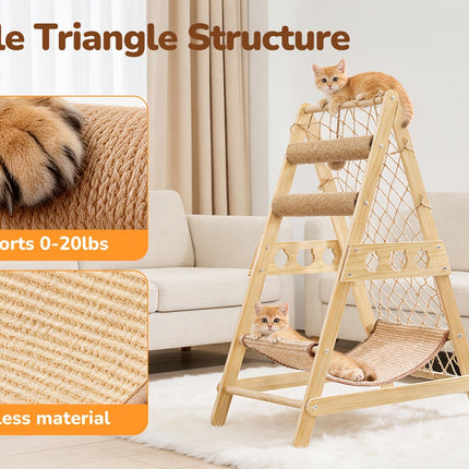 UNICORN Natural Wood Cat Climbing Frame with Climbing Net