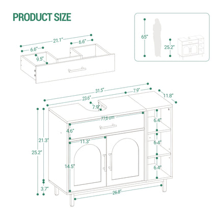 UNICORN Washbasin Cabinet, Bathroom Cabinet, 1 Drawer 2 Cabinet Doors